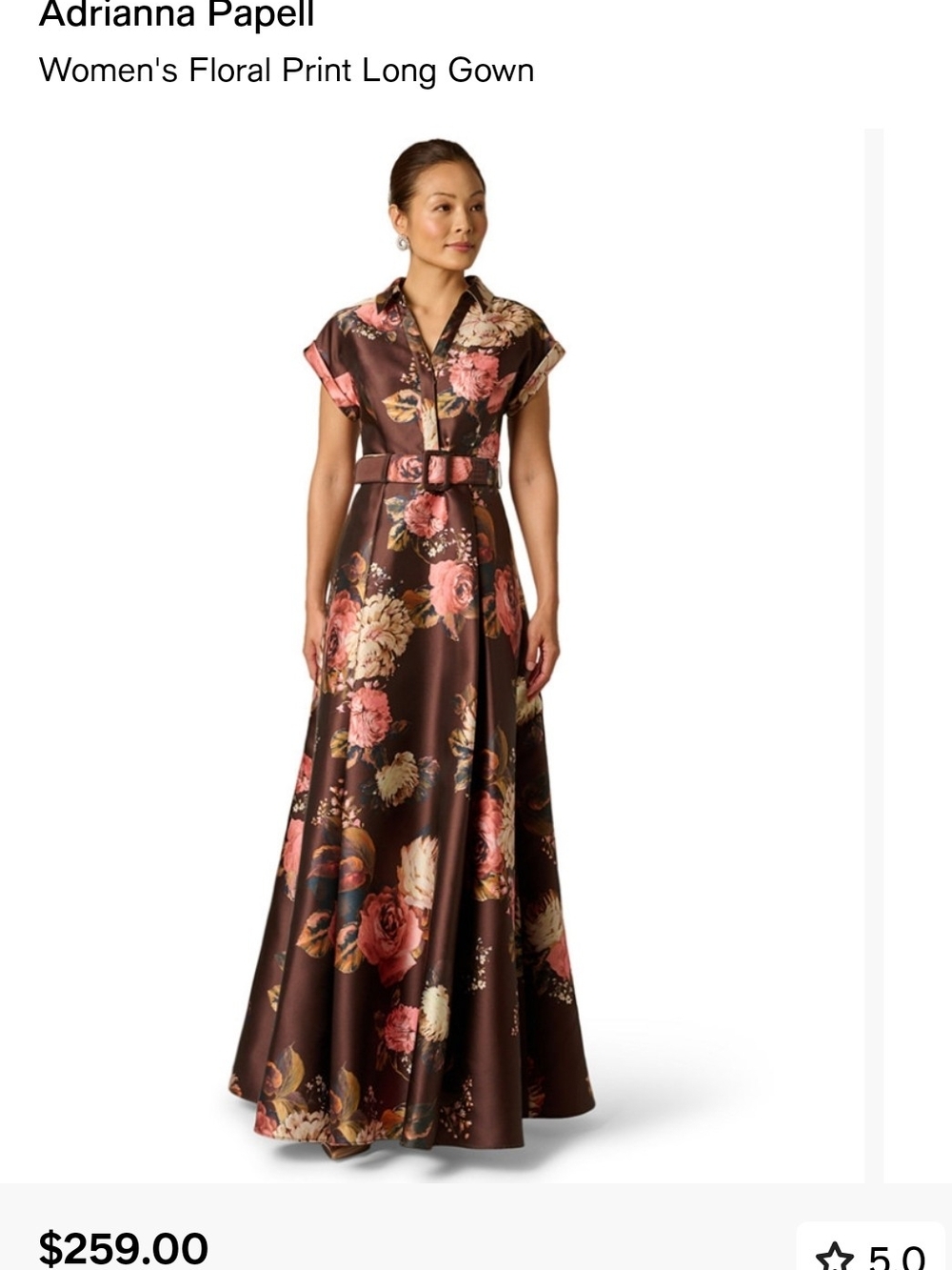Adrianna Papell Chocolate Brown Floral Collared Maxi Dress with Belt